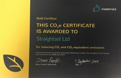 Straightset has been certified as a Gold Fleet by Masternaut for reducing CO2 emissions